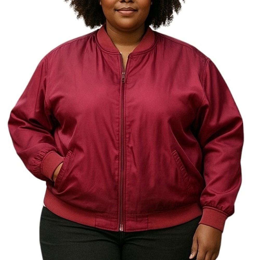 Freelance Vintage Silk Bomber Jacket Burgundy Size XL